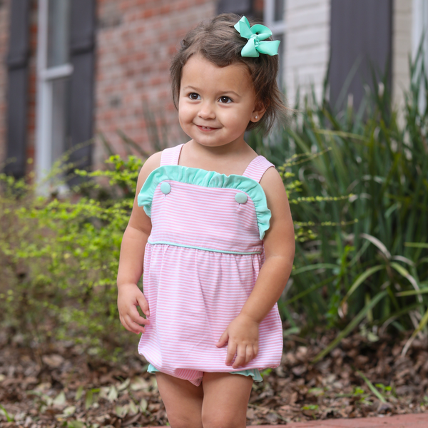 Lucy Sunsuit- Light Pink Stripe and Mint