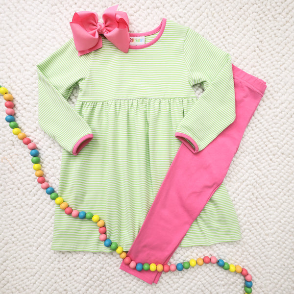 Sadie Pants Set- Lime Green Stripe & Hot Pink