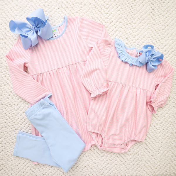 Sadie Pants Set- Light Pink Stripe & Light Blue