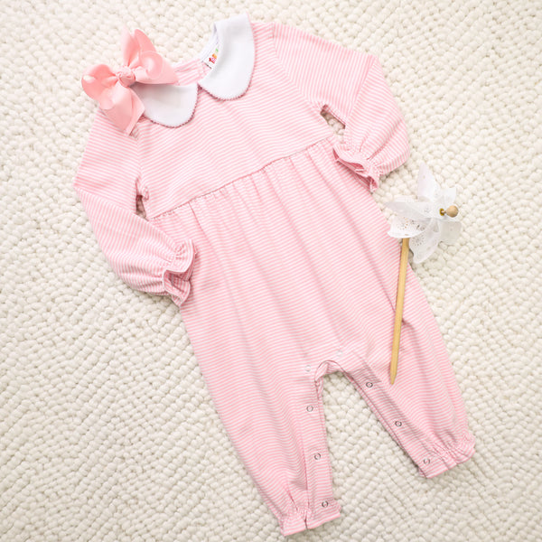 Charlotte Romper- Light Pink Stripe