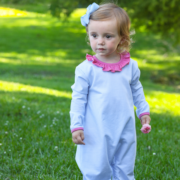 Emily Romper- Blue Windowpane & Plum