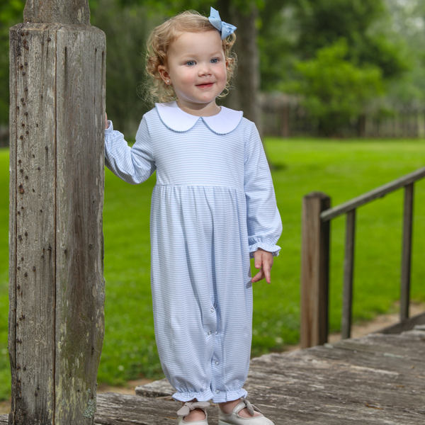 Charlotte Romper- Light Blue Stripe