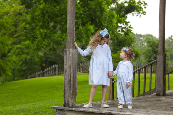 Charlotte Romper- Light Blue Stripe