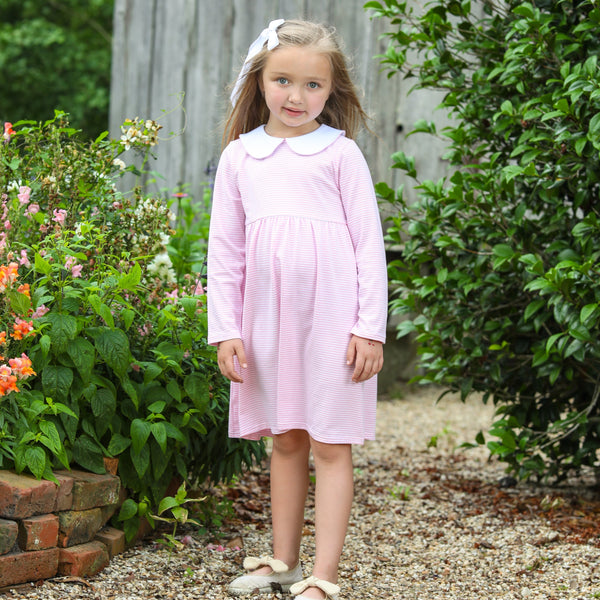 Charlotte LS Dress- Light Pink Stripe