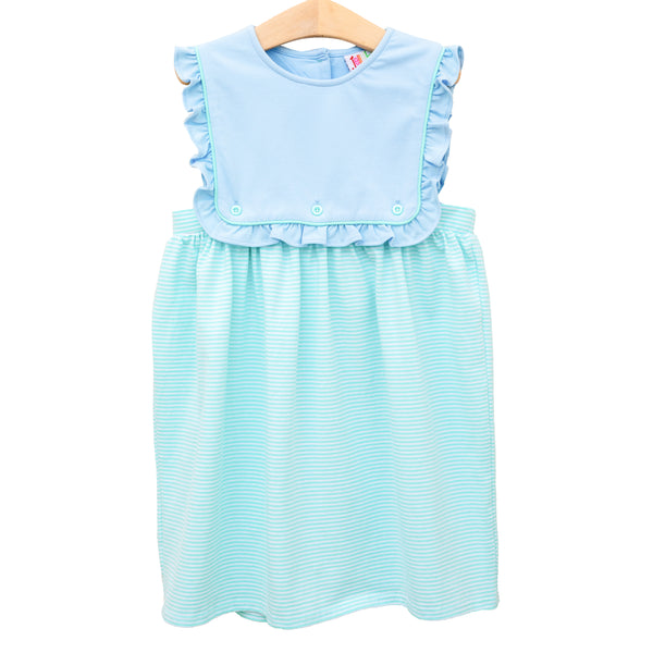 Amelia Dress- Light Blue with Mint Stripe