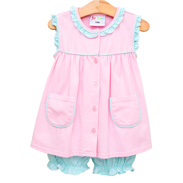 Harper Bloomer Set- Pink with Mint Stripe