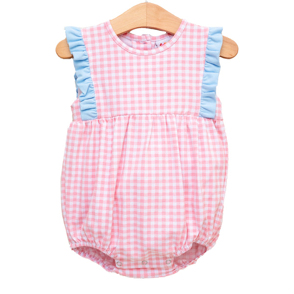 Evie Bubble- Pink Gingham and Light Blue