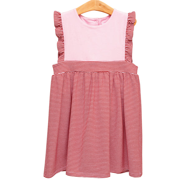 Sophia Dress- Pink with Red Stripe