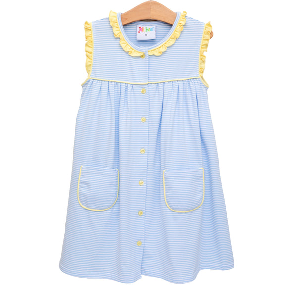 Harper Dress- Blue Stripe with Yellow