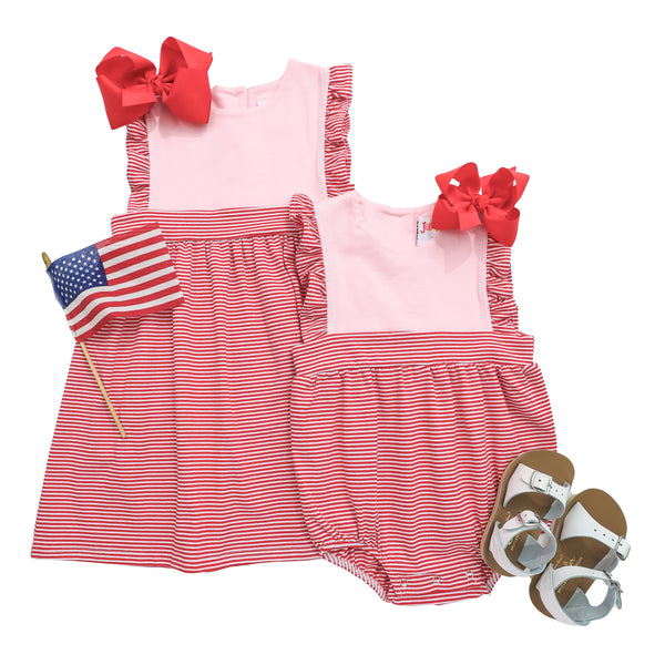 Sophia Dress- Pink with Red Stripe