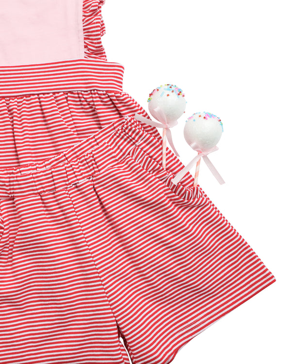 Sophia Short Set- Pink with Red Stripe