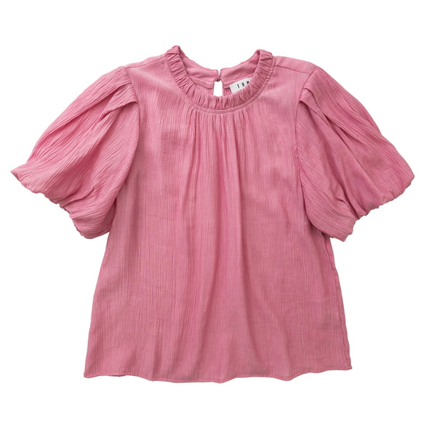 Puff Sleeve Textures Top -Pink