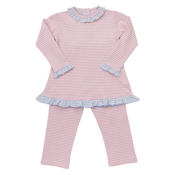 Ruffle Pants Set- Pink Stripe/Blue