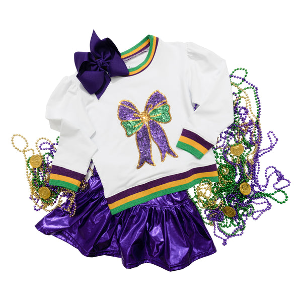 Holly Sequin Bow Shirt- Mardi Gras