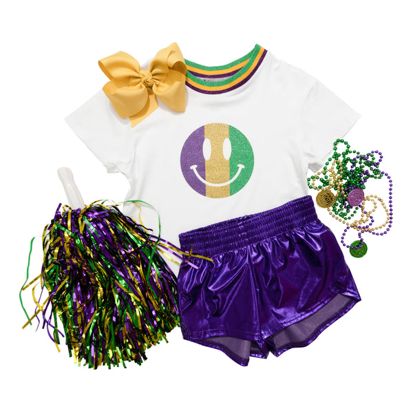 Glitter Smiley Boxy T- Mardi Gras