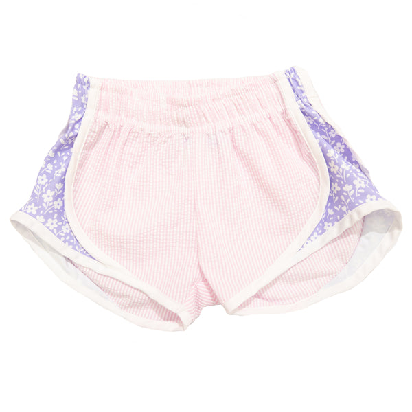 Pink Stripe Shorts (Lavender Floral Side)