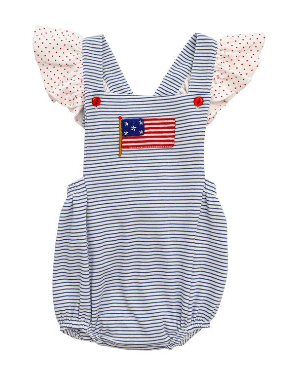 Flag Ruffle Sunsuit- Blue Stripe