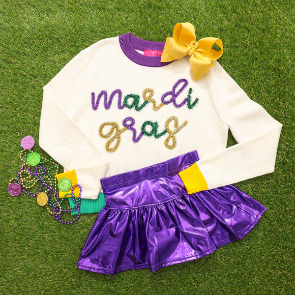 Mardi Gras Glitter Script Sweater