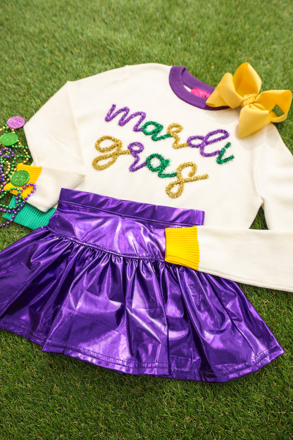 Mardi Gras Glitter Script Sweater