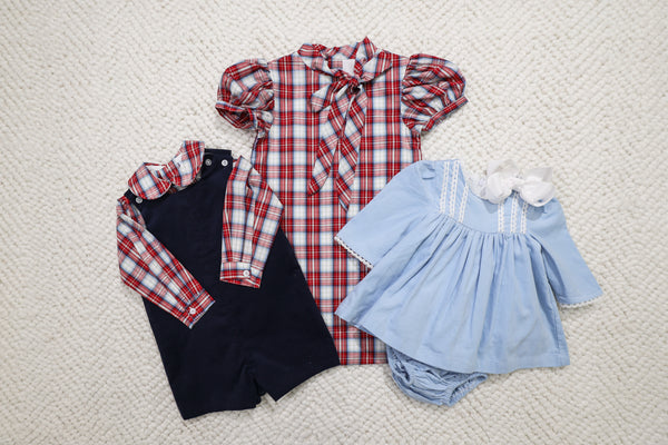 Cranberry W/ Navy Cord-Boys Piped Shirt