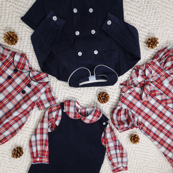 Cranberry W/ Navy Cord-Boys Piped Shirt