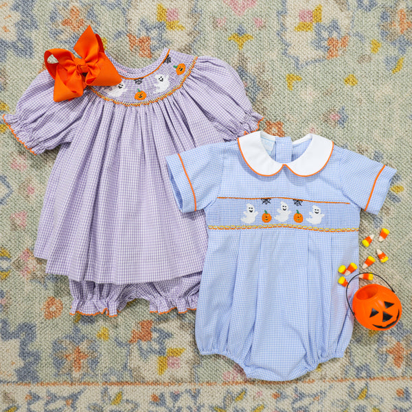 Halloween Bishop Bloomer Set - Purple Gingham