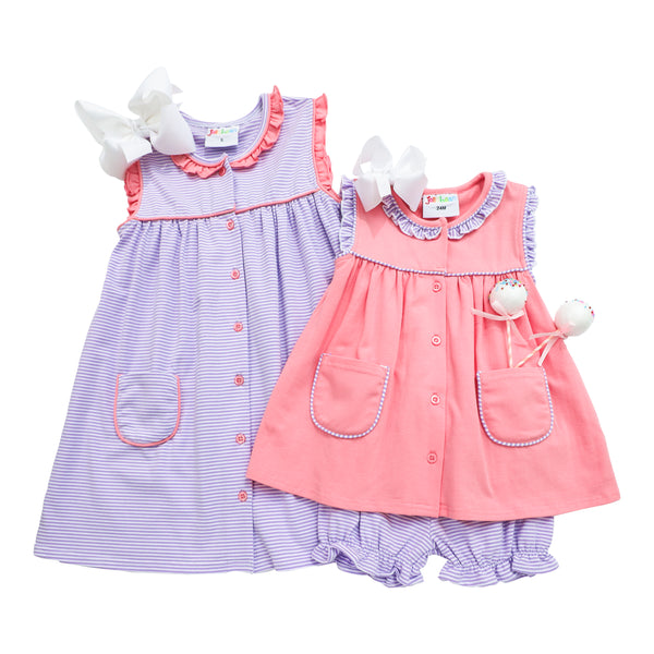 Harper Dress- Purple Stripe and Pink