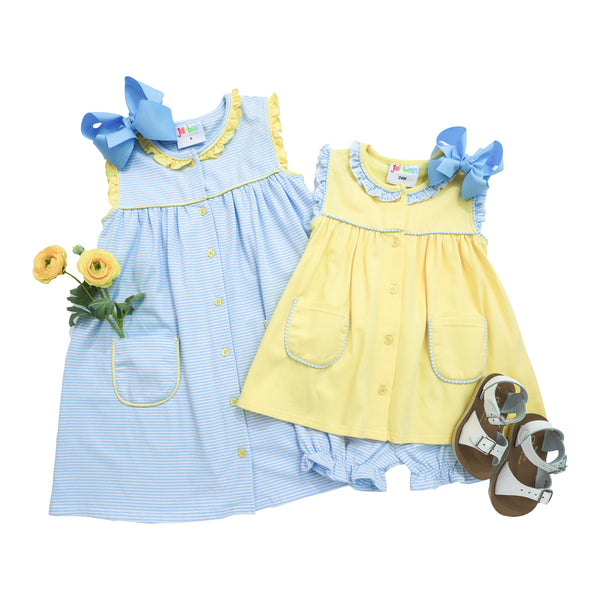 Harper Bloomer Set- Yellow with Blue Stripe