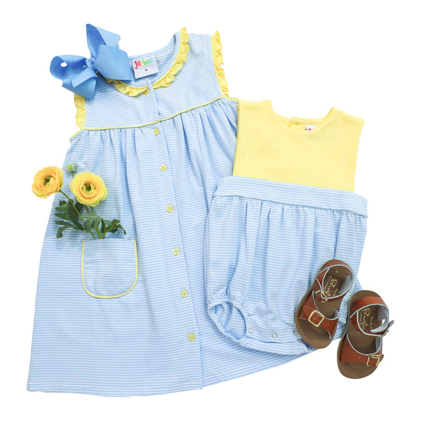 Harper Dress- Blue Stripe with Yellow