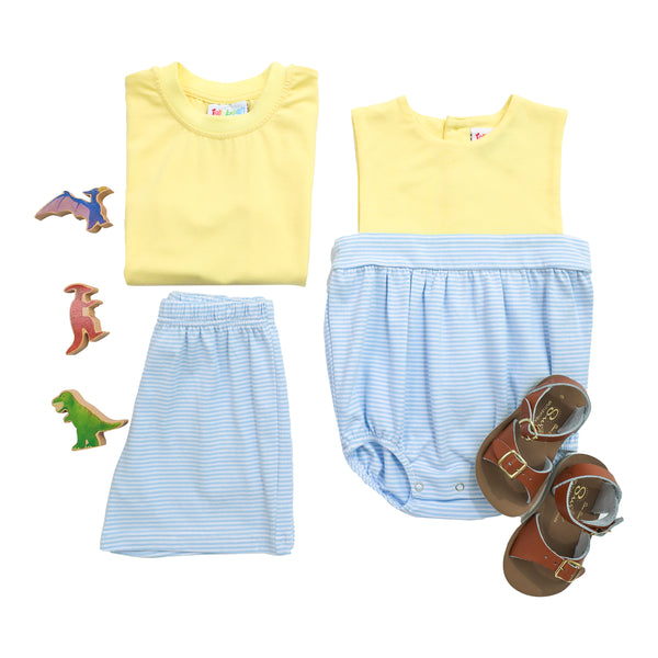 Drew Short Set- Yellow with Light Blue Stripe