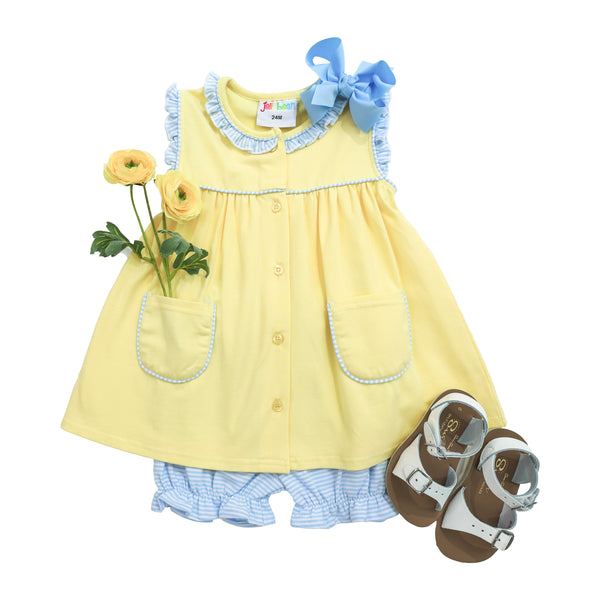 Harper Bloomer Set- Yellow with Blue Stripe