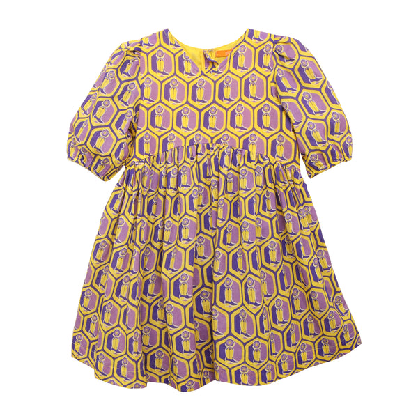 Lotus Boot Print Dress- Yellow