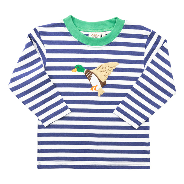 Flying Mallard LS Shirt- Navy/White Stripe