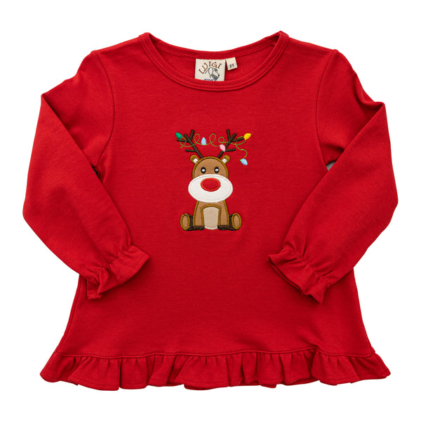 Sitting Rudolph's Lightshow Ruffle Top