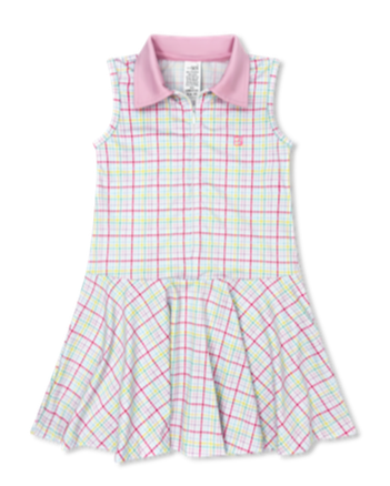 Olivia Dress- Palm Island Windowpane, Cotton Candy Pink