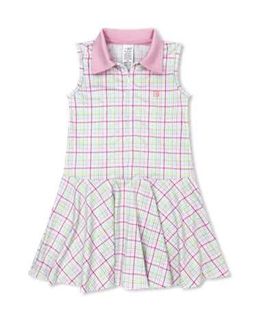 Olivia Dress- Palm Island Windowpane, Cotton Candy Pink