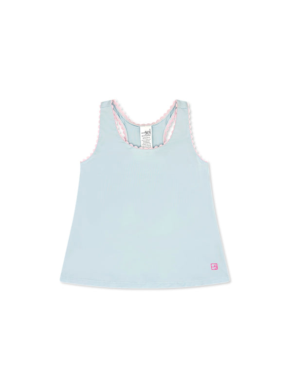 Riley Tank- Cotton Candy Blue, Cotton Candy Pink Ric Rac