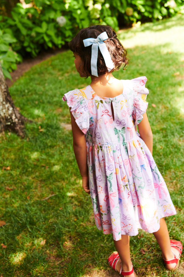 Elsie Dress - Lavender Watercolor Bows