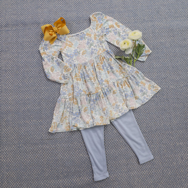 Edith's Floral Cap- Dress W/Rib Legging