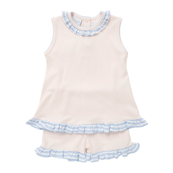 Short Set w/ Ruffles - Light Pink/Blue