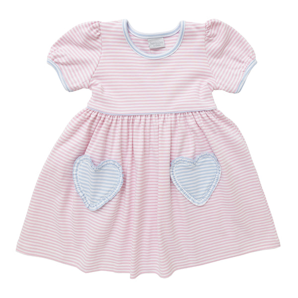 Heart Pocket Dress- Light Pink & Light Blue Stripe