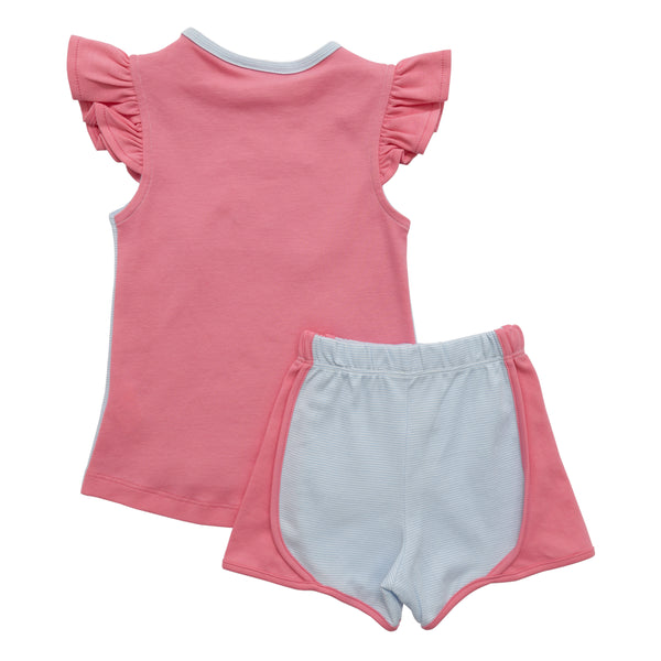 Golf Cart Short Set- Light Blue Stripe/Pink