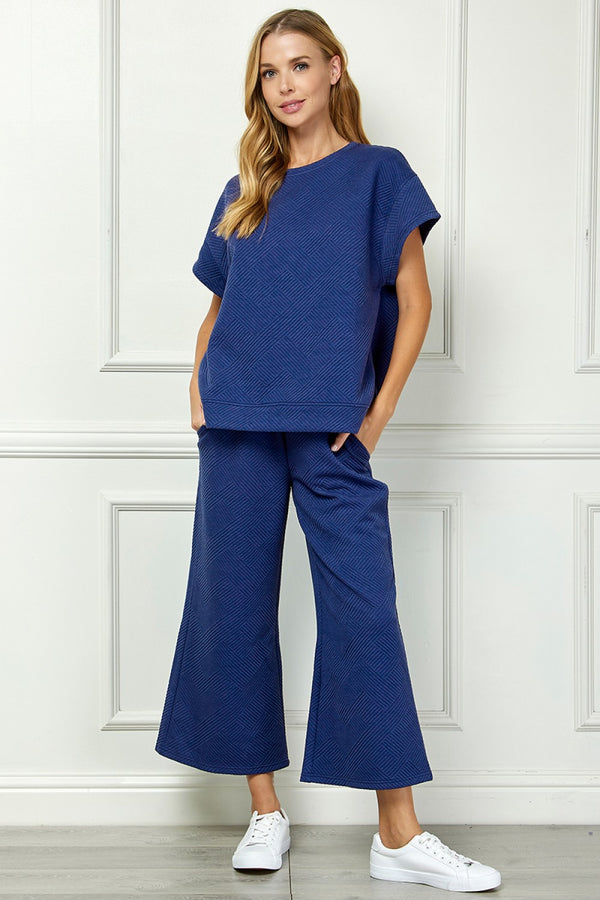 Textured Lounge Pants Set- Skipper Blue