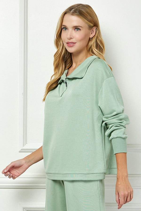 Half Zip Lounge Top- Sage