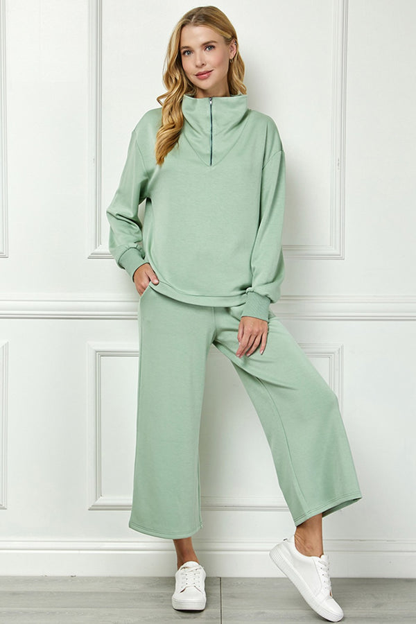 Half Zip Lounge Top- Sage