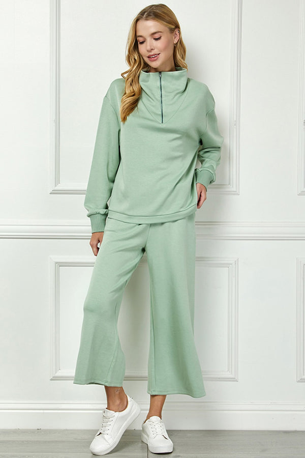 Half Zip Lounge Top- Sage