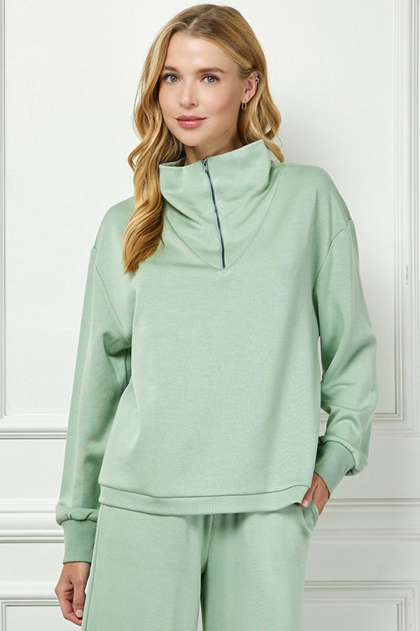 Half Zip Lounge Top- Sage