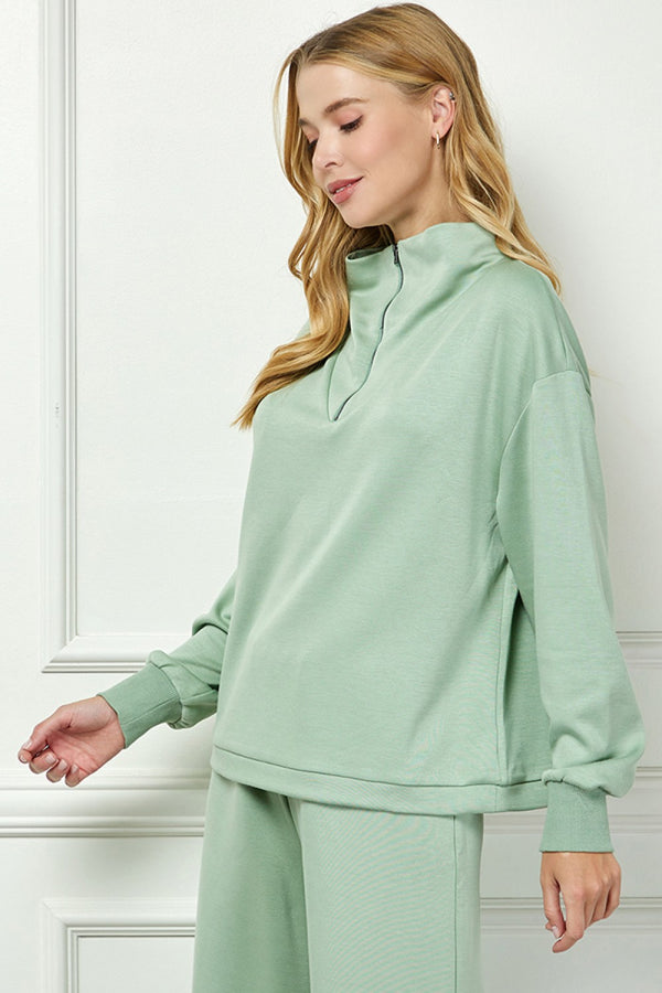 Half Zip Lounge Top- Sage