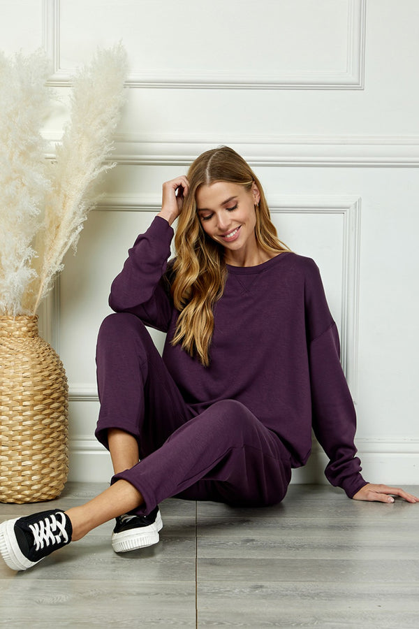 Soft Lounge Pants Set- Plum