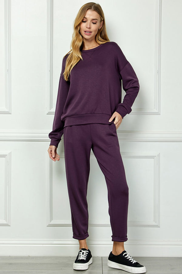 Soft Lounge Pants Set- Plum